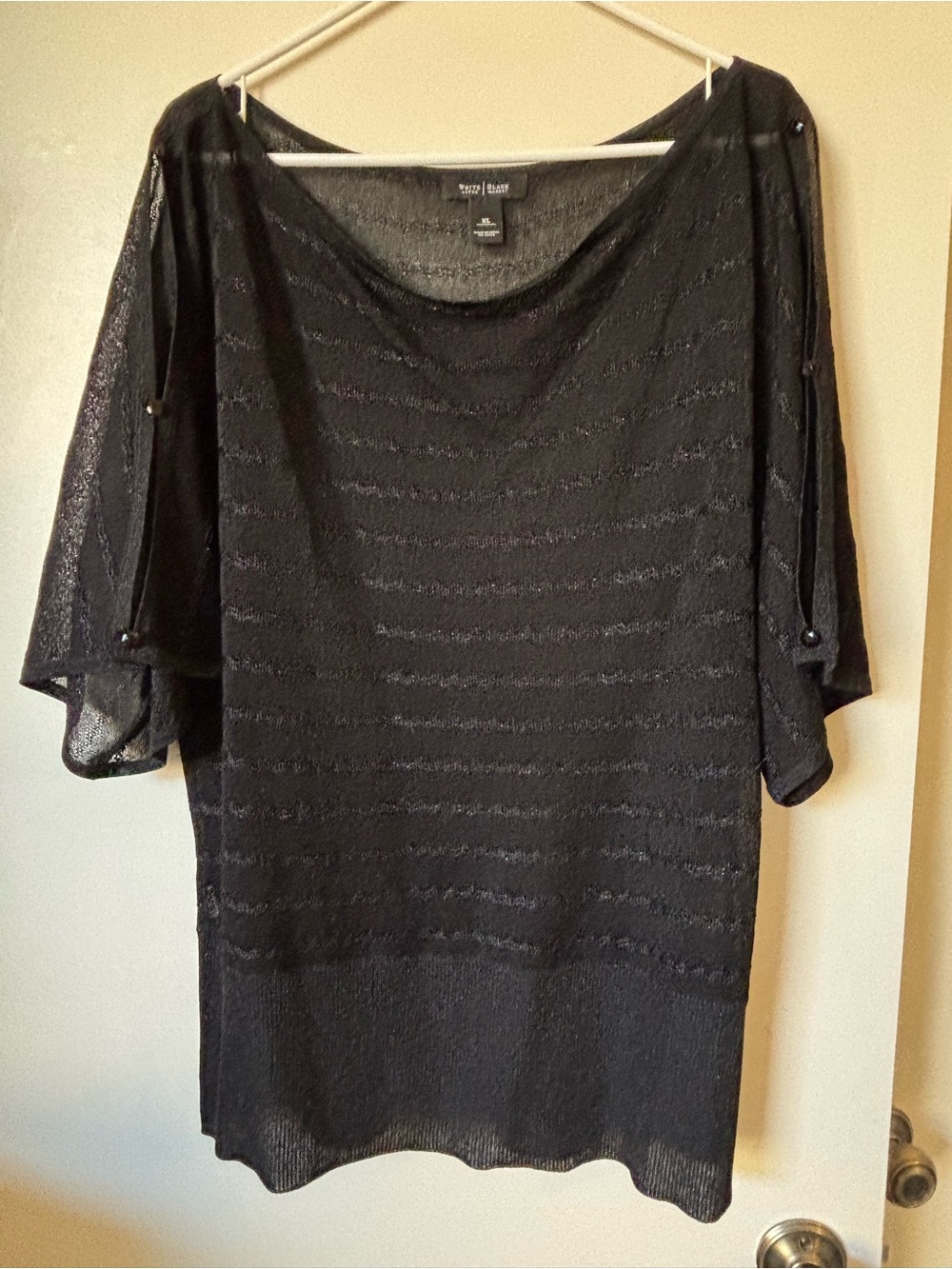 White House Black Market Black Sheer Stripe Tunic